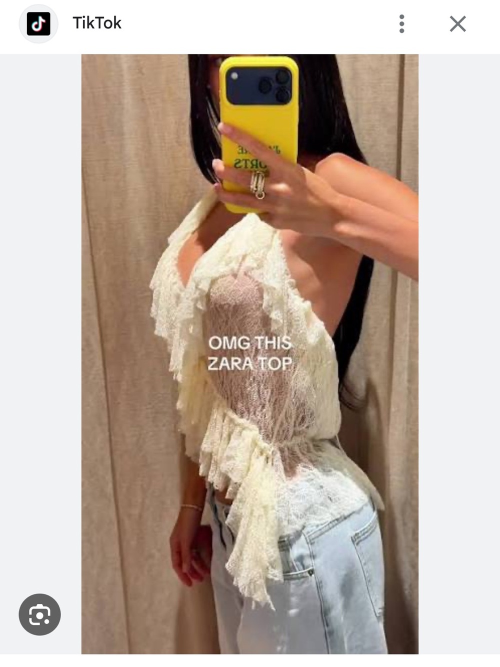 Zara Cream Lace Ruffle Tie-Front Cami Top